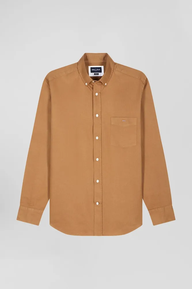 Chemise En Piqué Coton Unie Noisette Coupe Regular