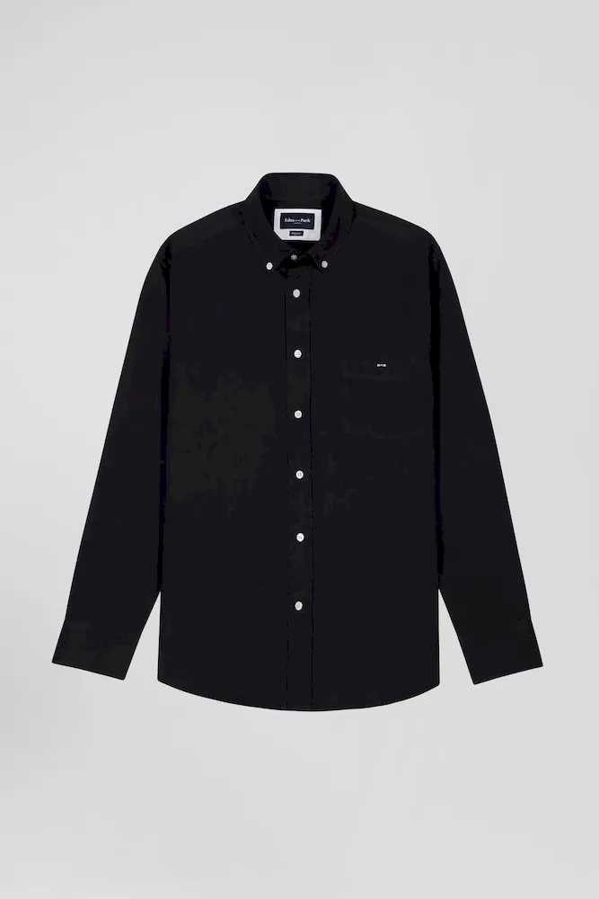 Chemise En Piqué Coton Unie Noire Coupe Regular