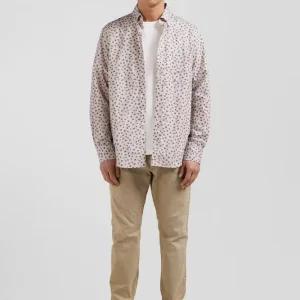 Chemise en popeline de coton beige à microimprimé coupe Regular