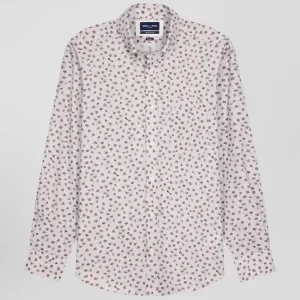 Alternative view of Chemise en popeline de coton beige à microimprimé coupe Regular