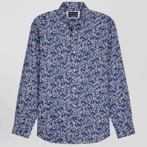 Alternative view of Chemise en popeline de coton Pima bleu marine microimprimé floral coupe Regular