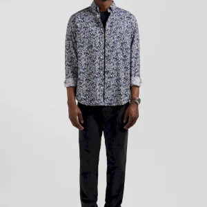 Chemise en popeline de coton Pima bleu marine microimprimé floral coupe Regular