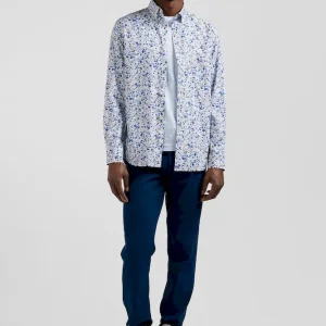 Chemise en popeline de coton Pima écrue microimprimé floral coupe Regular