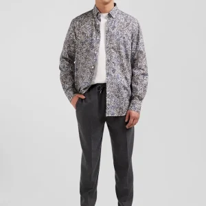 Chemise en popeline de coton écrue microimprimé floral coupe Regular