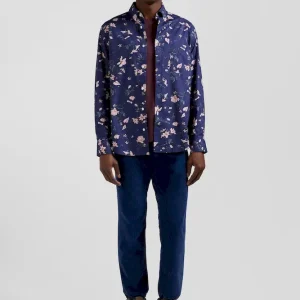 Chemise en popeline de coton Pima marine imprimé floral coupe Regular