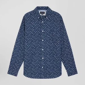 Alternative view of Chemise en popeline de coton bleu marine microimprimé floral coupe Regular