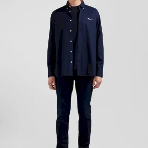 Chemise en coton Oxford bleu marine nœud papillon cerclé coupe Regular