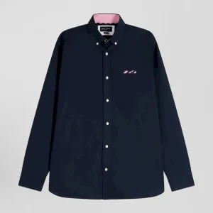Alternative view of Chemise en coton Oxford bleu marine nœud papillon cerclé coupe Regular