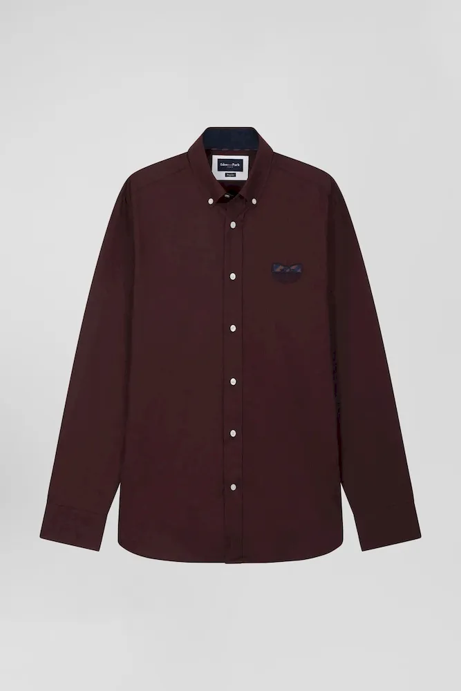 Chemise En Coton Oxford Bordeaux Nœud Papillon Cerclé Coupe Regular