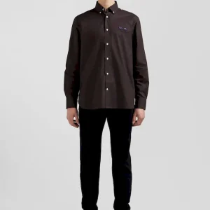 Chemise en coton Oxford marron nœud papillon cerclé coupe Regular