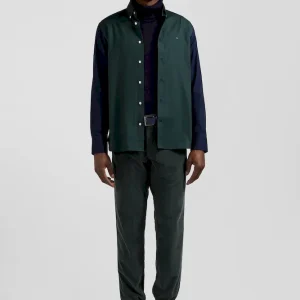 Chemise en oxford de coton verte et marine broderie dos coupe Regular