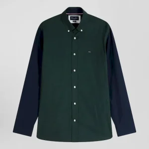 Alternative view of Chemise en oxford de coton verte et marine broderie dos coupe Regular