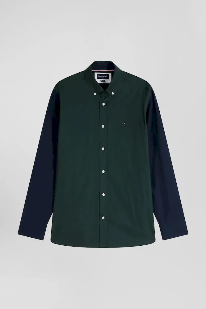 Chemise En Oxford De Coton Verte Et Marine Broderie Dos Coupe Regular