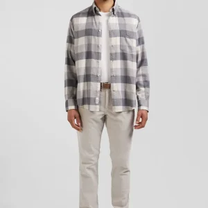 Chemise à carreaux en coton gris chiné coupe Regular
