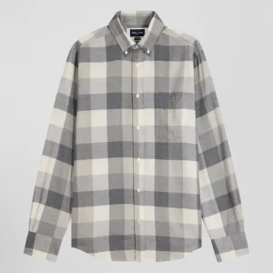 Alternative view of Chemise à carreaux en coton gris chiné coupe Regular