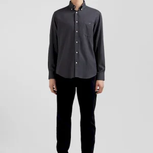 Chemise en twill de coton et cachemire gris anthracite coupe Regular