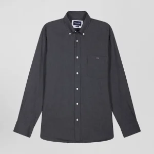 Alternative view of Chemise en twill de coton et cachemire gris anthracite coupe Regular