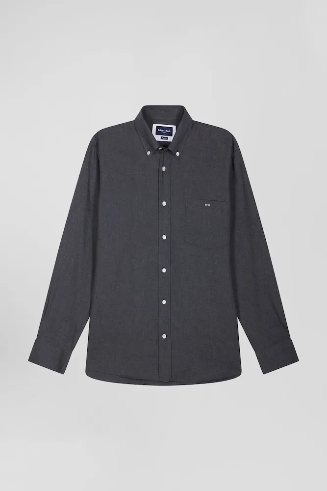 Chemise En Twill De Coton Et Cachemire Gris Anthracite Coupe Regular