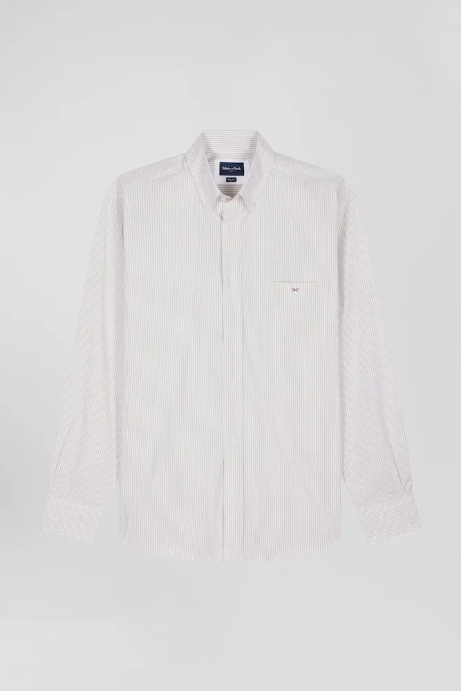 Chemise Rayée En Coton Beige Coupe Regular Jacquard