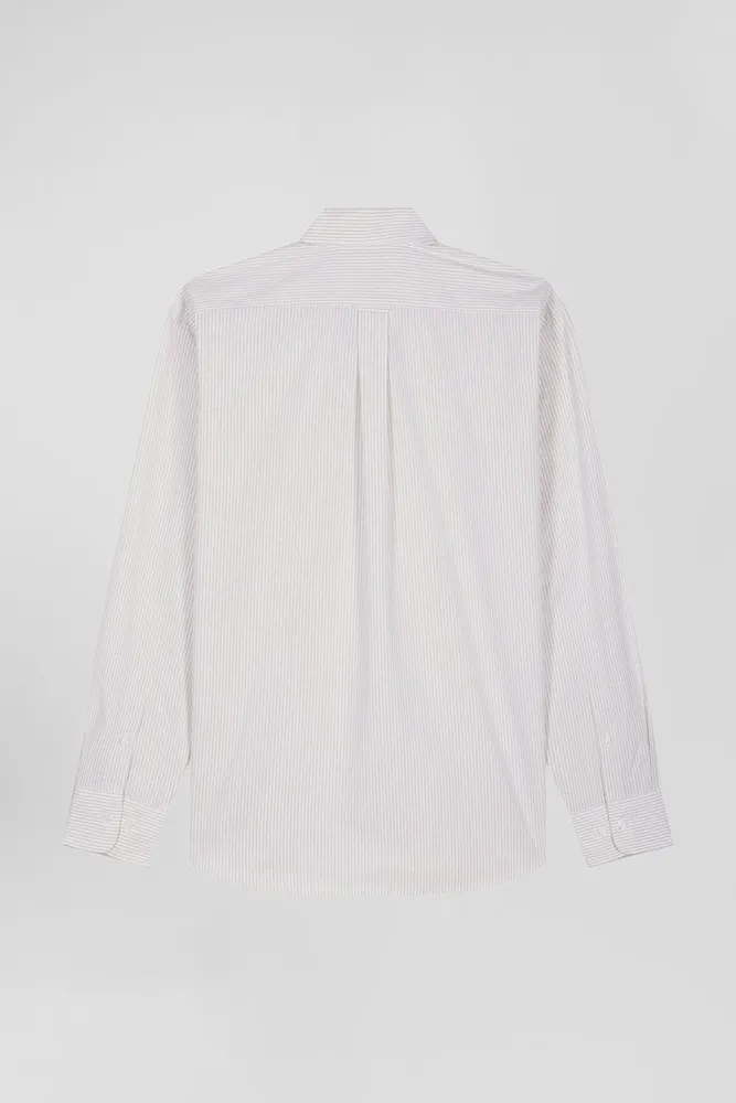 Chemise rayée en coton beige coupe Regular jacquard – Bild 4