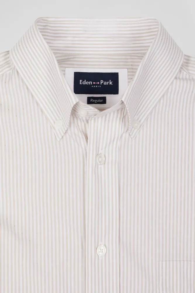 Chemise rayée en coton beige coupe Regular jacquard – Bild 7