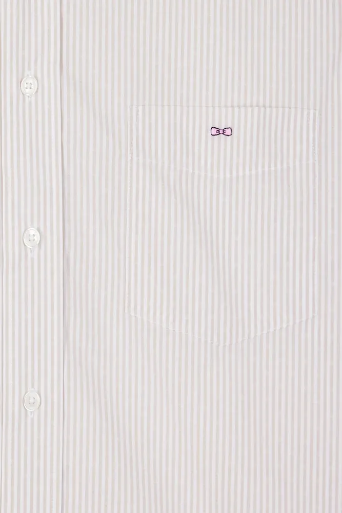 Chemise rayée en coton beige coupe Regular jacquard – Bild 8