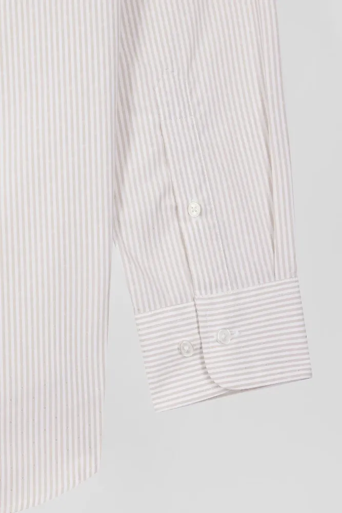 Chemise rayée en coton beige coupe Regular jacquard – Bild 10