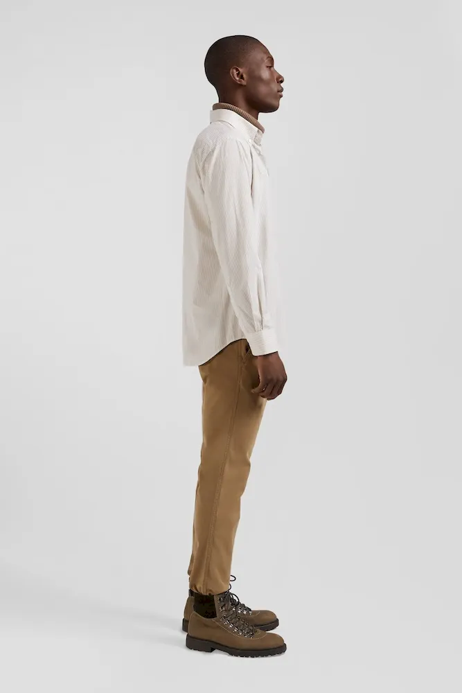 Chemise rayée en coton beige coupe Regular jacquard – Bild 5