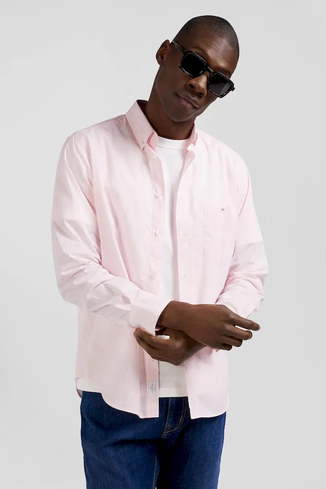 Chemise rayée en coton rose coupe Regular jacquard – Bild 3