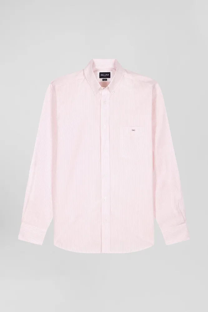 Chemise Rayée En Coton Rose Coupe Regular Jacquard