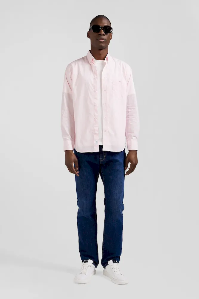 Chemise rayée en coton rose coupe Regular jacquard