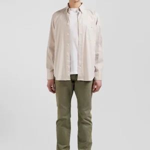 Chemise en popeline de coton beige à rayures bâton coupe Regular