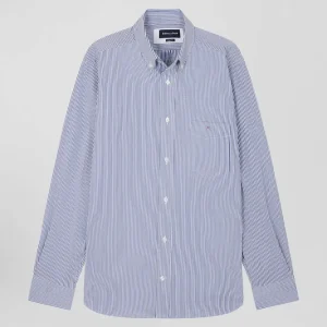 Alternative view of Chemise en popeline de coton bleu marine à rayures bâton coupe Regular