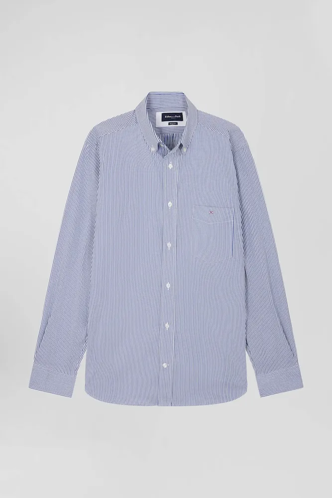 Chemise En Popeline De Coton Bleu Marine à Rayures Bâton Coupe Regular
