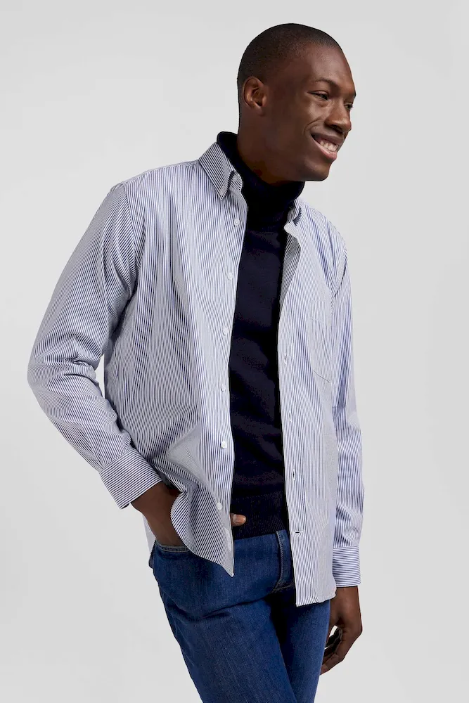 Chemise en popeline de coton bleu marine à rayures bâton coupe Regular – Bild 3