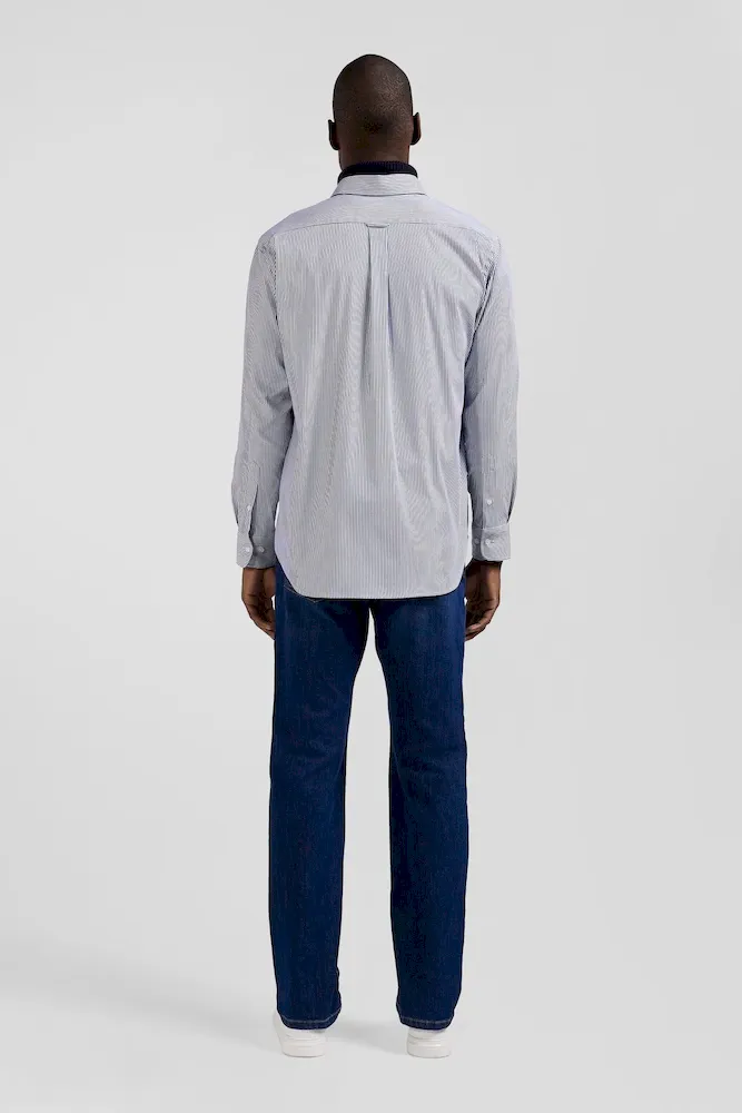 Chemise en popeline de coton bleu marine à rayures bâton coupe Regular – Bild 6