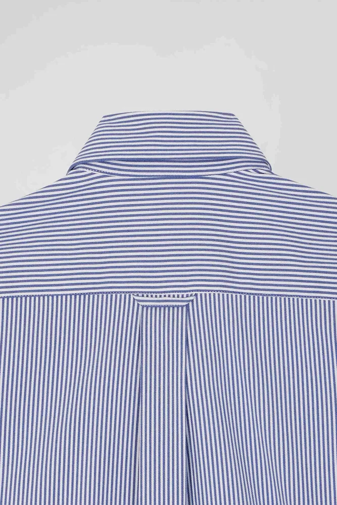 Chemise en popeline de coton bleu marine à rayures bâton coupe Regular – Bild 7