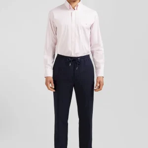 Chemise en popeline de coton rose à rayures bâton coupe Regular