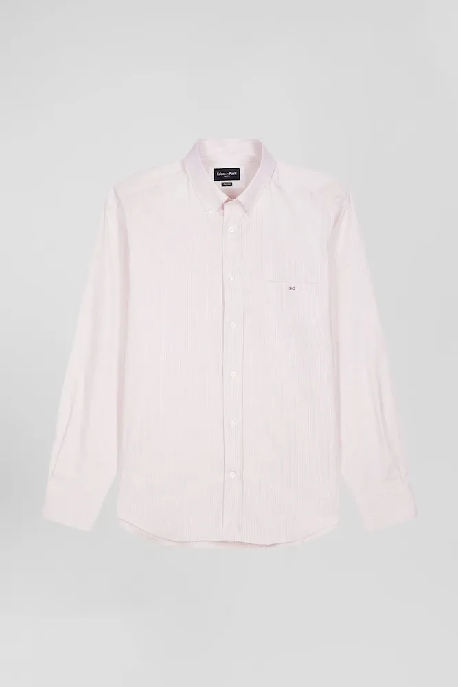 Chemise En Popeline De Coton Rose à Rayures Bâton Coupe Regular