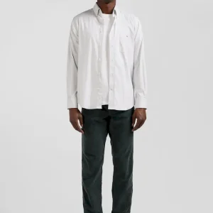 Chemise en popeline de coton verte à rayures bâton coupe Regular