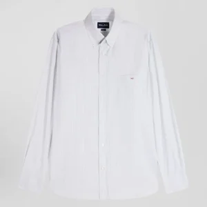 Alternative view of Chemise en popeline de coton verte à rayures bâton coupe Regular