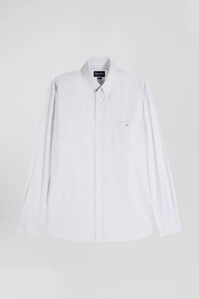 Chemise En Popeline De Coton Verte à Rayures Bâton Coupe Regular