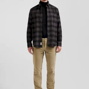 Chemise à carreaux en flanelle de coton noire coupe Regular