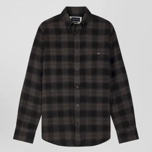 Alternative view of Chemise à carreaux en flanelle de coton noire coupe Regular