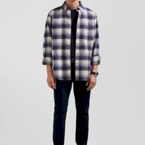 Chemise à carreaux en coton indigo coupe Regular