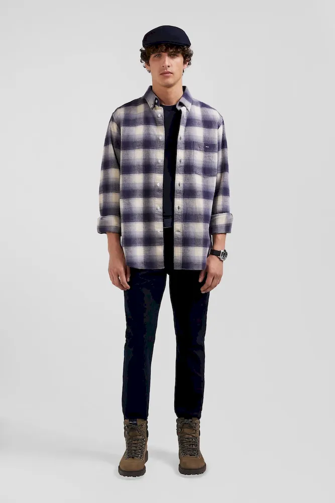 Chemise à carreaux en coton indigo coupe Regular