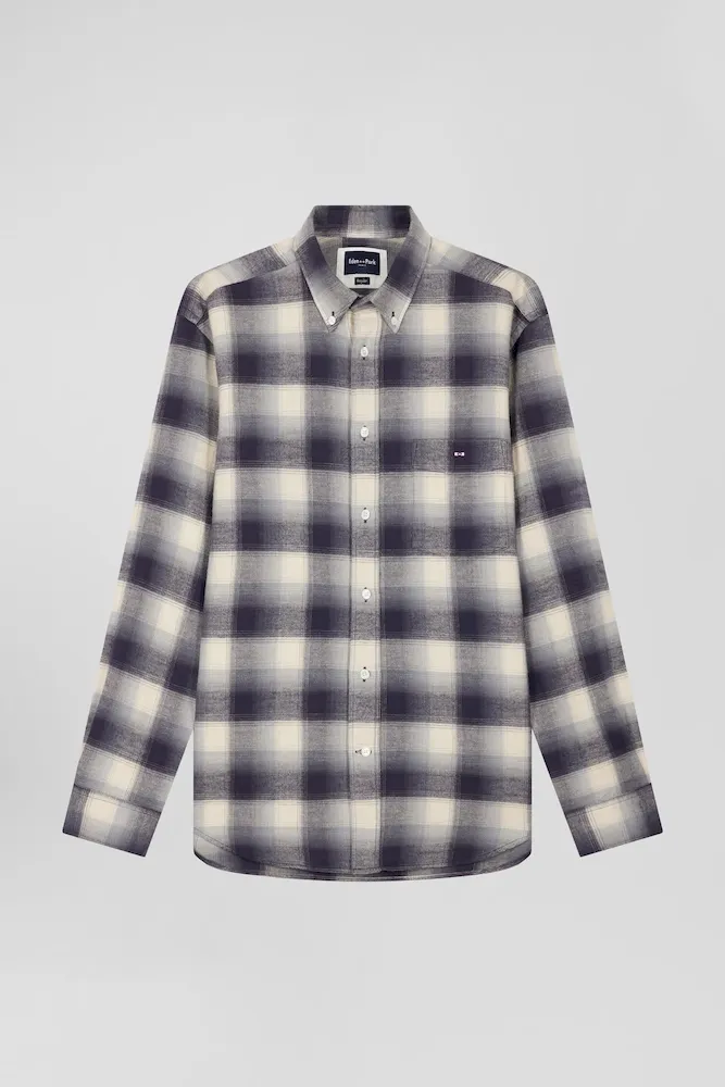 Chemise à Carreaux En Coton Indigo Coupe Regular