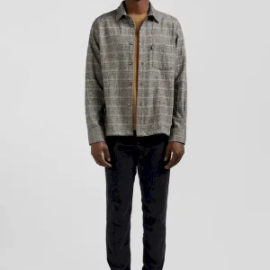 Surchemise à carreaux en laine et coton grise coupe Regular