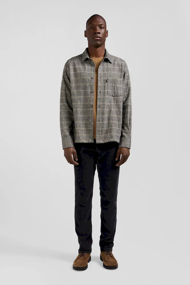Surchemise à carreaux en laine et coton grise coupe Regular