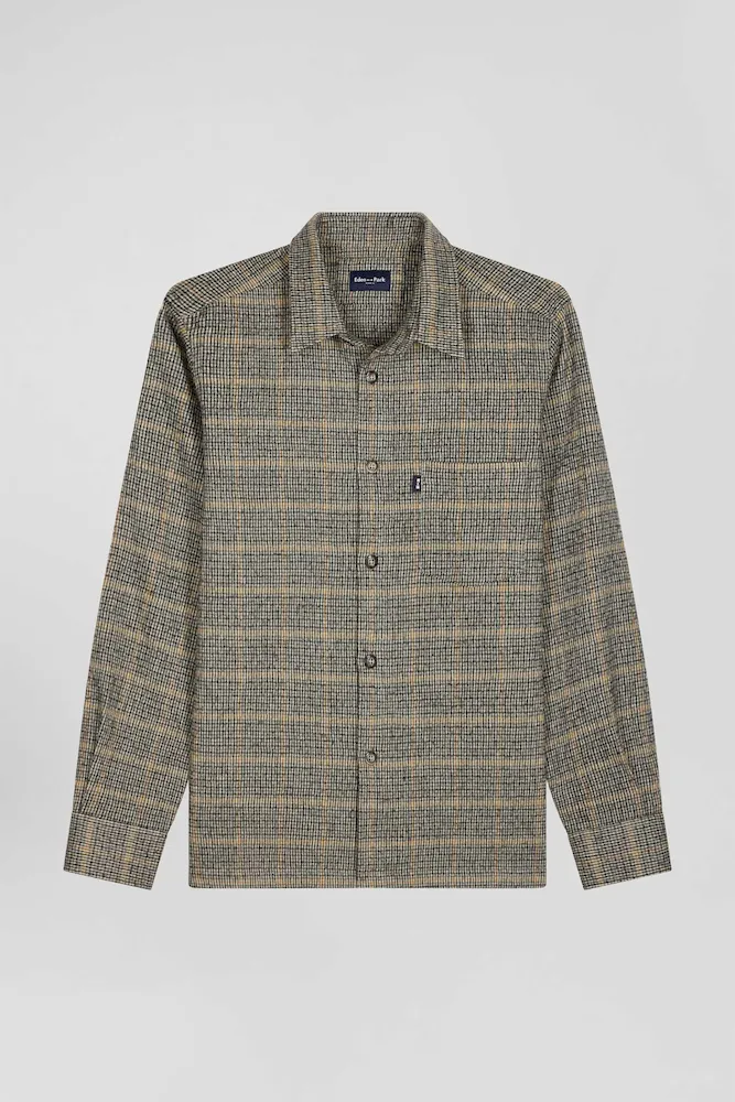 Surchemise à Carreaux En Laine Et Coton Grise Coupe Regular
